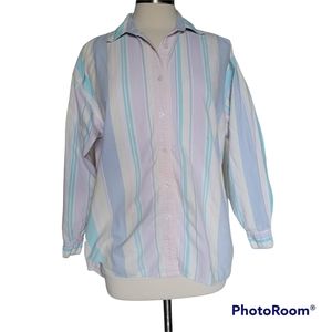 VINTAGE PASTEL STRIPE BUTTON DOWN LONG SLEEVE SHIRT - M